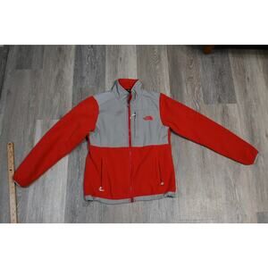 The North Face Womens XS Red Gray Full Zip Fleece Jacket Outdoor Lightweight